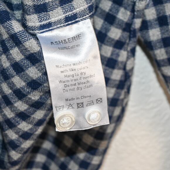 ASH & ERIE Men's Button up Flannel Shirt in Blue Grey Gingham check size Large - Picture 5 of 7
